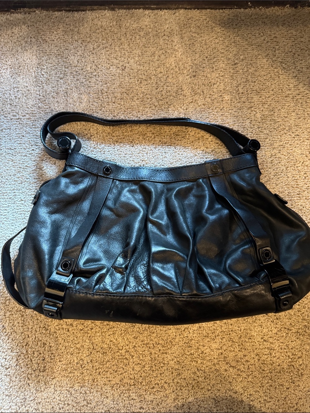 Jill Stuart Black Leather Shoulder Bag with Metal Hardware Details